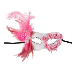 Škraboška s peřím růžová